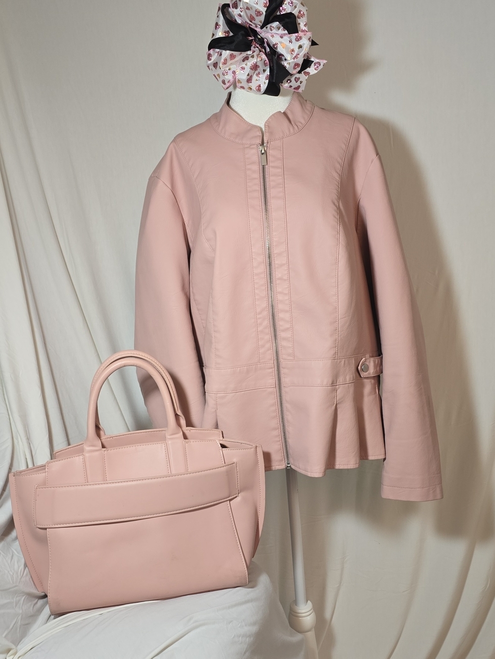 Baccini Blush Pink Bomber Jacket 2x  Ensemble With Beautiful Blush Pink Handbag